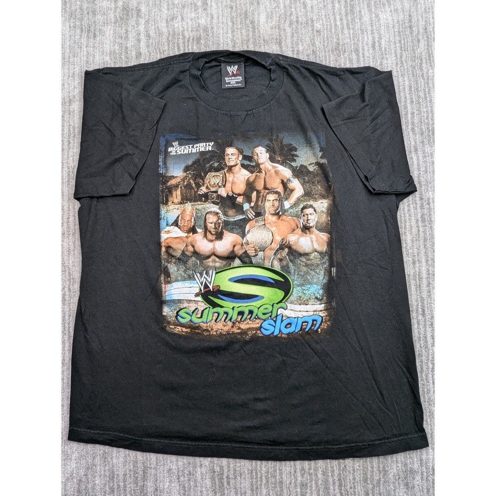Vintage WWE Summer Slam 2007 T-shirt Mens 2XL Cena HHH Batista Randy Orton Black
